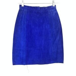 Phoenix Suede Leather Skirt Womens Size 00 Blue Straight Above Knee Vintage